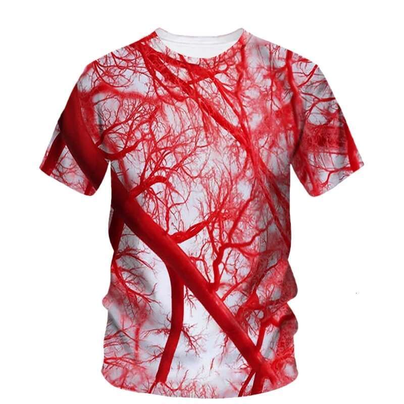 Fun Print Horror Blood hip-hop Summer Men's T-shirt Fashionable And Personalized Pattern Casual Loose O-neck Short Sleeved