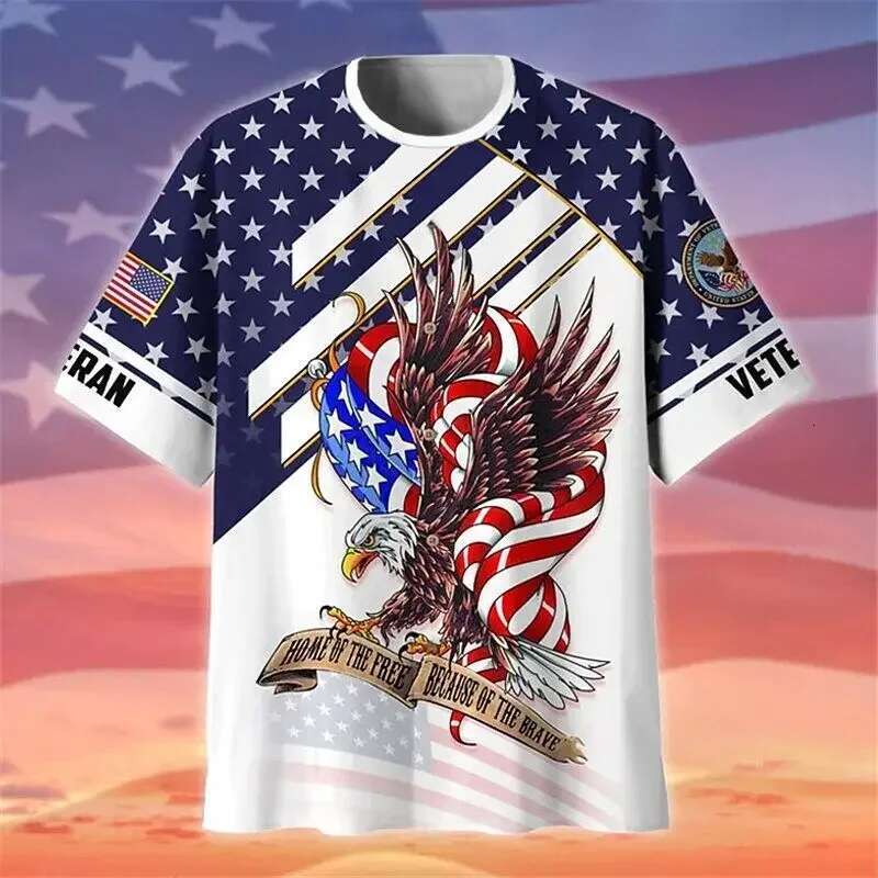 USA Flag & Coat orms Graphic Tee Summer Casual Streetwear Men's Fashion Loose T-shirts Boy Oversized Short Sleeve Tops