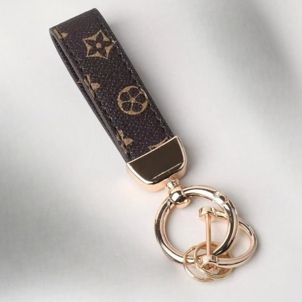 Unisex designer new floral leather wrist keychain, car key chain with 2 key rings and anti-lost D-ring, women's keyring wristband