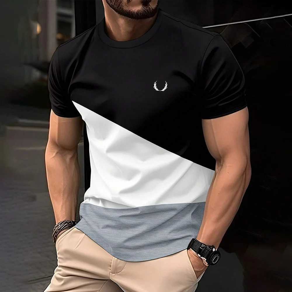 2025 Fashion Mens Color Printed T-shirt Casual Street Mens Work Staff Collar Short Sleeve T-shirt Large Mens Clothing W250403