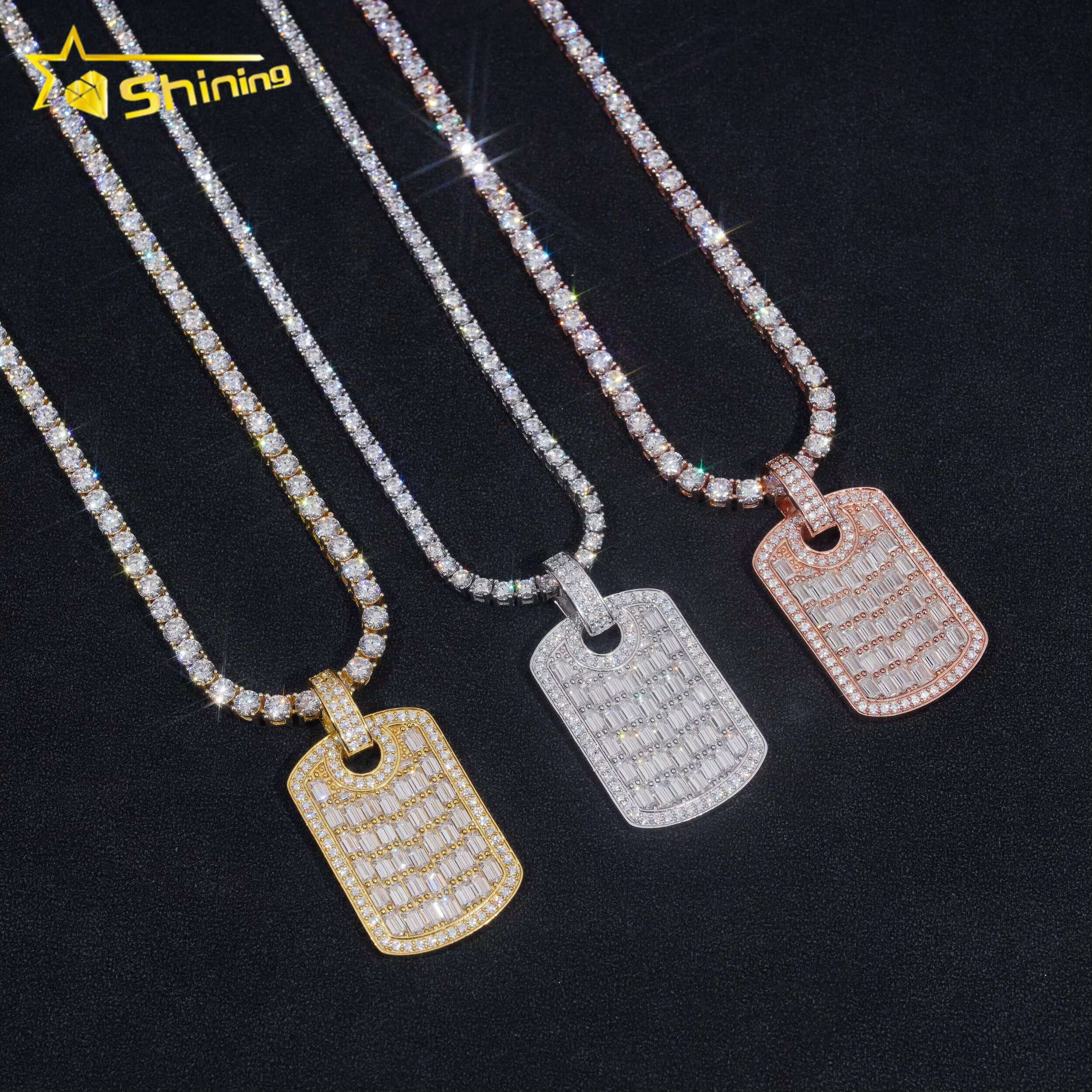 Iced Out Baguette Mossanite Tag Charms 925 Sterling Silver VVS Moissanite Diamond Pendant Fine Jewelry Ready to Ship
