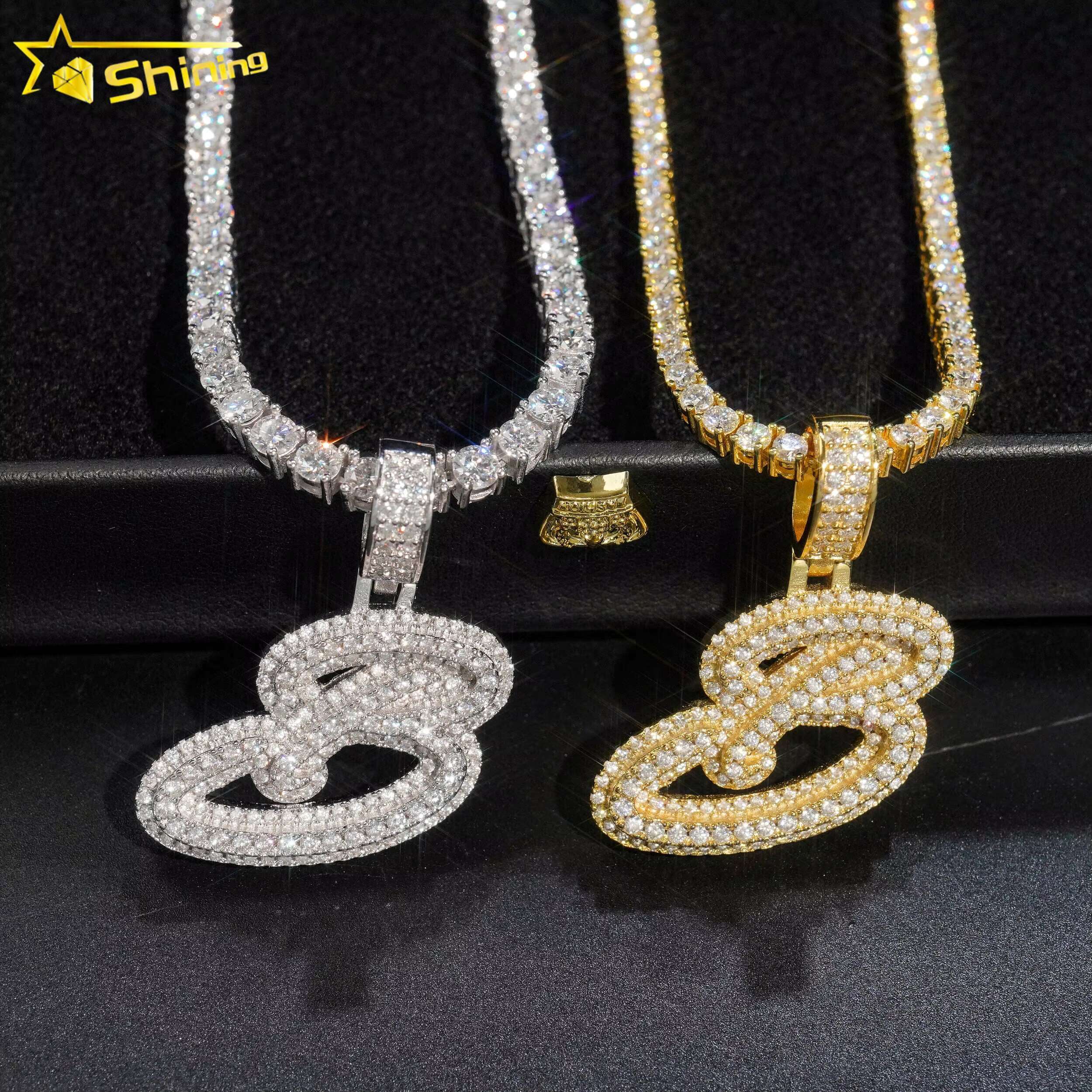 Iced Out Hip Hop Jewelry 925 Sterling Silver Gold Plating VVS Diamond Necklace Initial Letter Moissanite Pendant