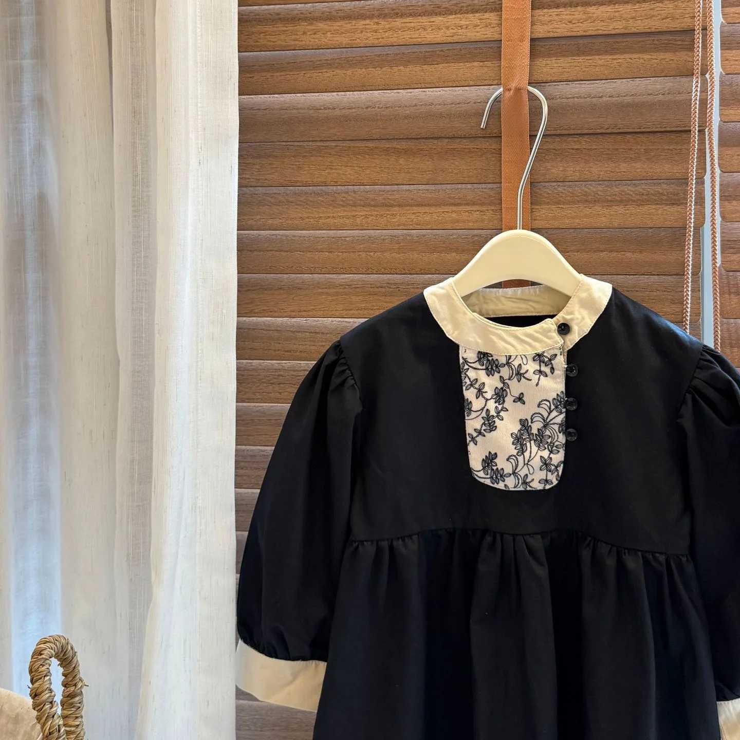 1-6Y Kids Girls Dress Korean Autumn Round Neck Long Sleeve Infant Baby Girls Dress Floral Patterned Spliced Children Girls Dress C251104