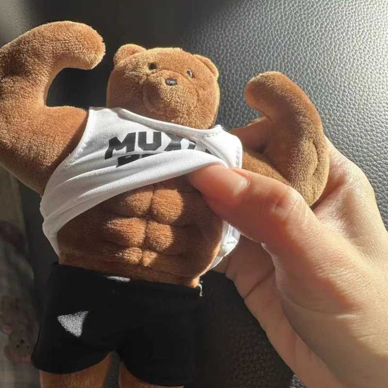 Muscle Bear Fitness Bag Doll Pendant Keychain Mobile Backpack Decorative Pendant Plush Brown Bear Fitness Souvenir GiftW251103