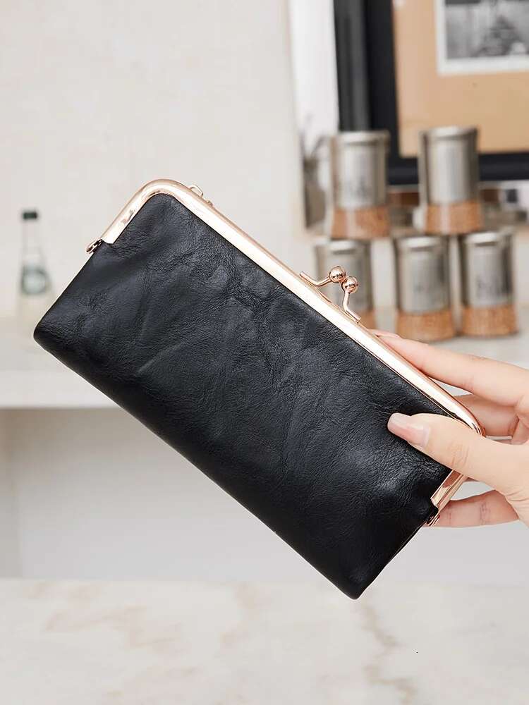 2025 new solid color multifunctional long wallet retro tote bag coin wallet designer women's card clip zipper wallet2