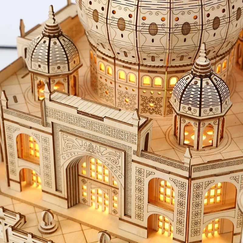 3D Wooden Puzzle House Royal Castle Taj Mahal With Light Assembly Toy For Kids Adult DIY Model Kits Desk Decoration for Gifts C251104