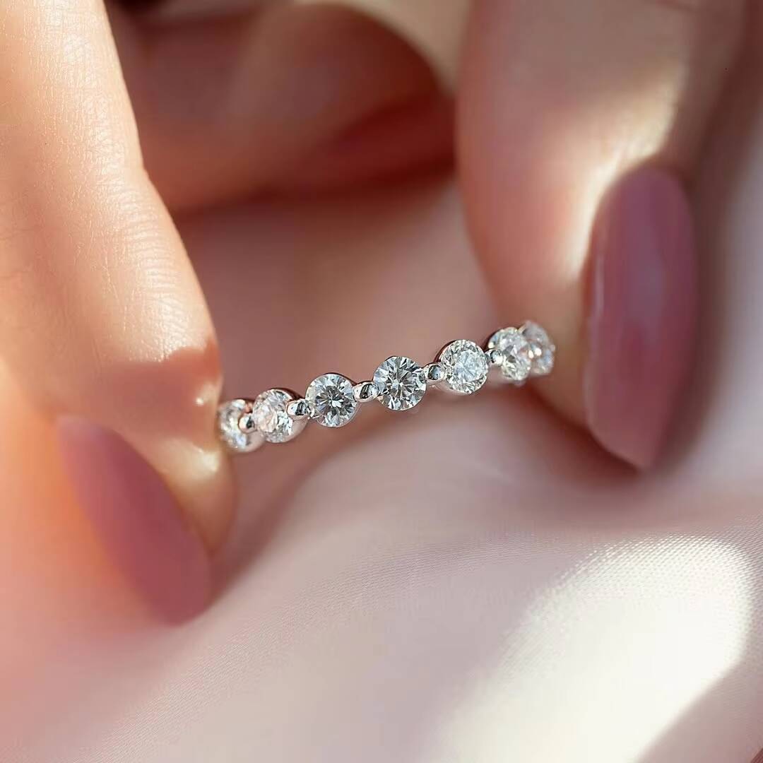 18K White Solid Gold Wedding Band 2mm 3mm Gemstone Eternity Ring GRA Certified Moissanite Ring Elegant Jewelry