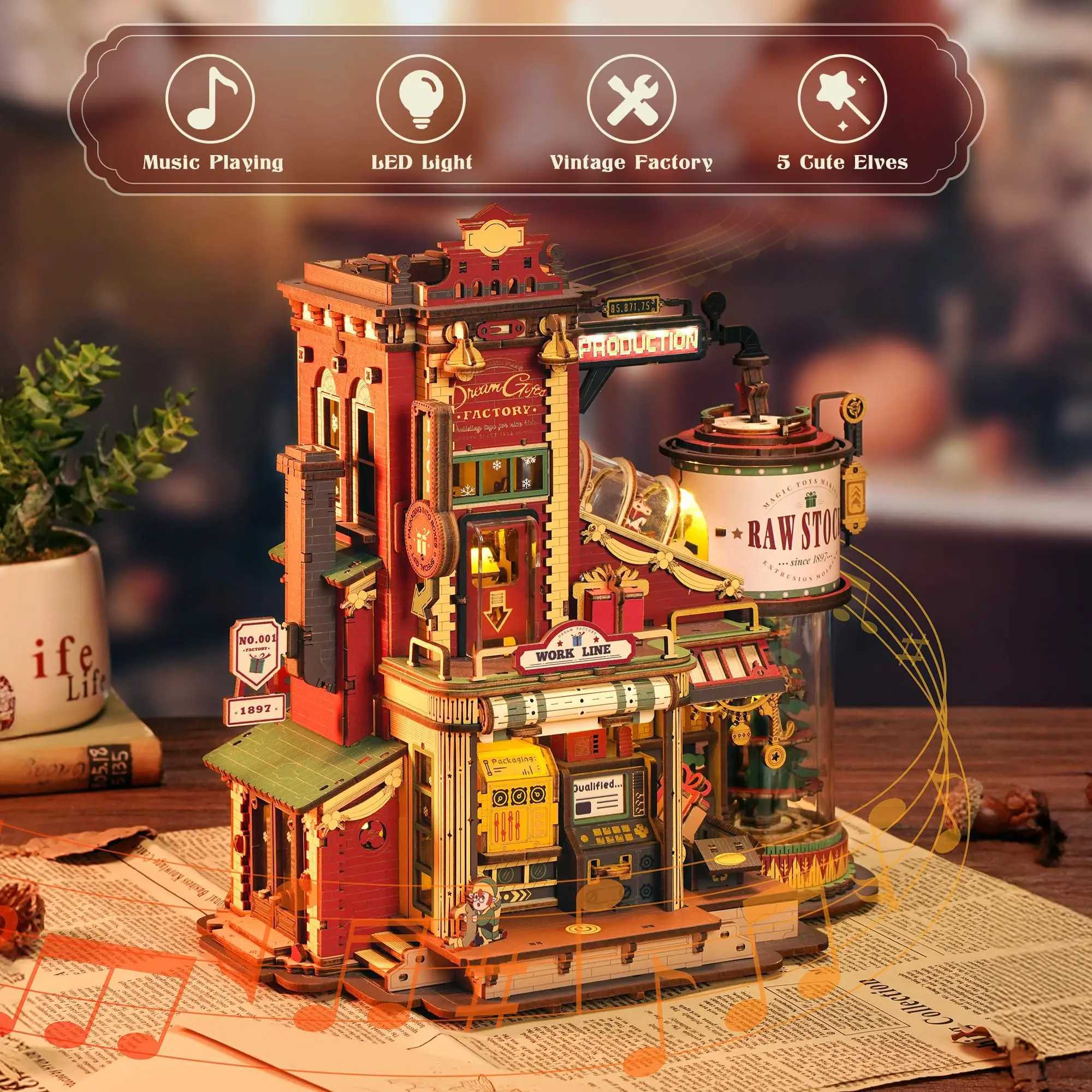 Robotime Rokr Dream Gift Factory 3D Wooden Puzzle Christmas Gifts Toy with Light and Music for Children Kids Building Block Kits C251104