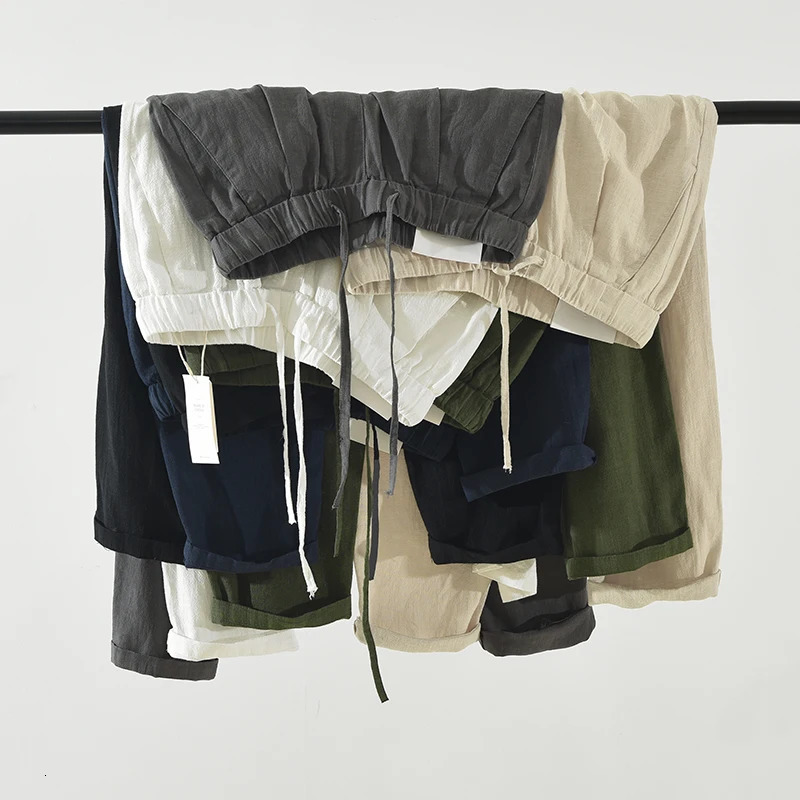 Spring Men Solid Color Linen Pants Male Casual Oversized Elastic Waist Trousers 250402