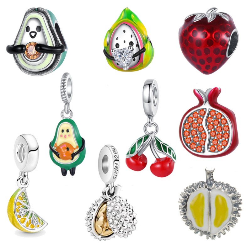 Fit Charm Bracelet 925 Sterling Silver Fruit Strawberry Cherry Avocado Pomegranate Charms Beads Dangle DIY Snake Chain For Women Bangle Necklace Pende