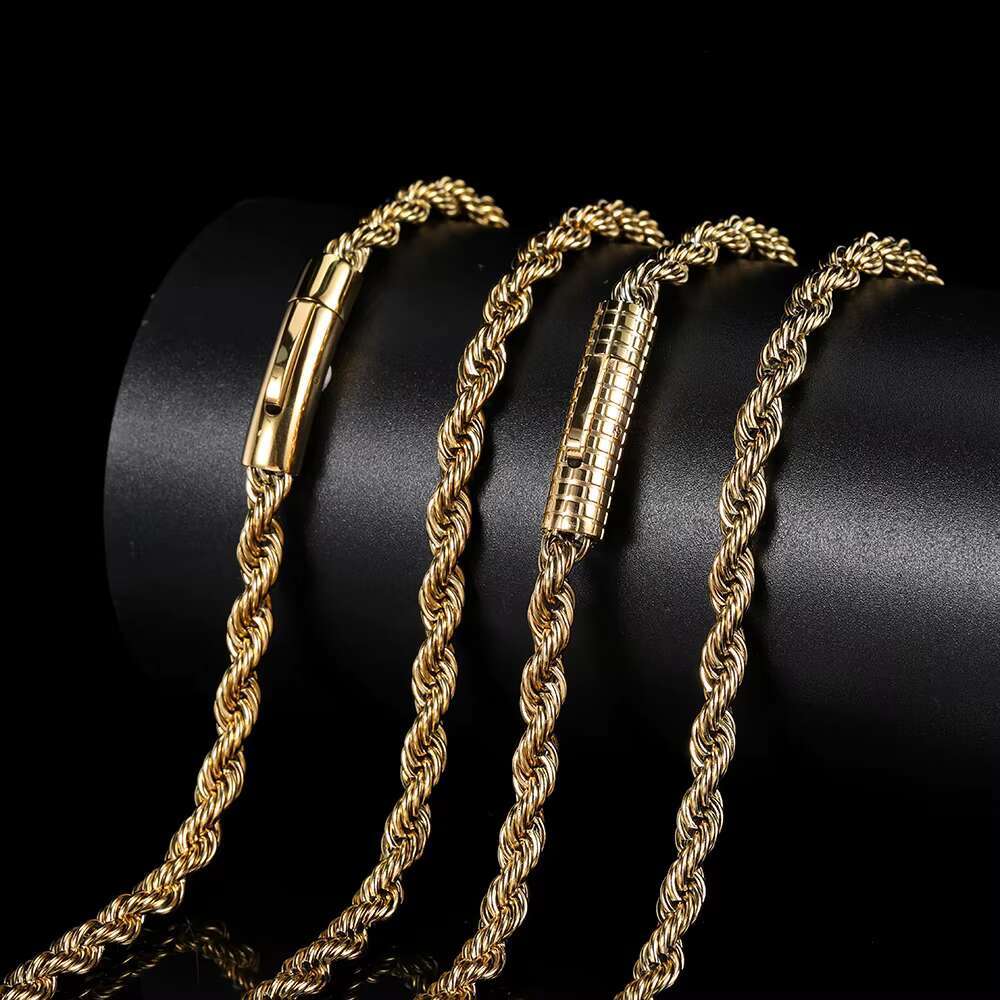 Men 18k Gold Plated Necklace Jewelry Stainless Steel Gold Chain With Striped Jewelry Buckle Cuban Chain Necklace