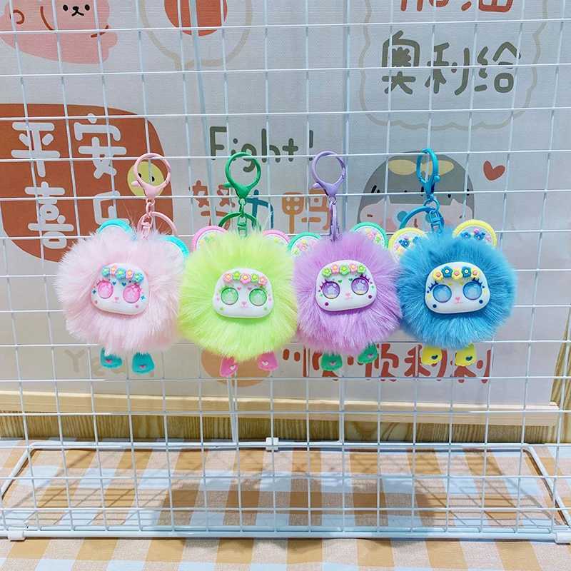 1 Piece Rabbit Hair Pendant Imitation Coal Ball Plush Keychain Colorful Cute Creative Bag Pendant Hanging Decoration Girls Gift C251104