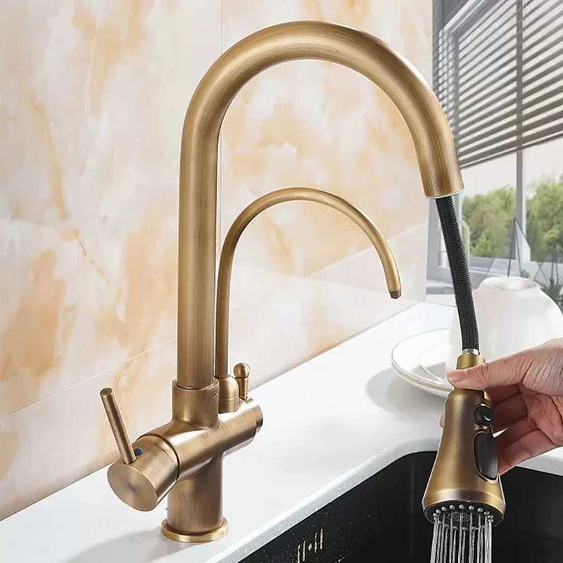 Antique Bronze Faucet Kitchen Pl Out Water ifier Sink Faucet 360 Rotate Hot Cold Drinking Water Filter Mixer Crane Vintage Y251104