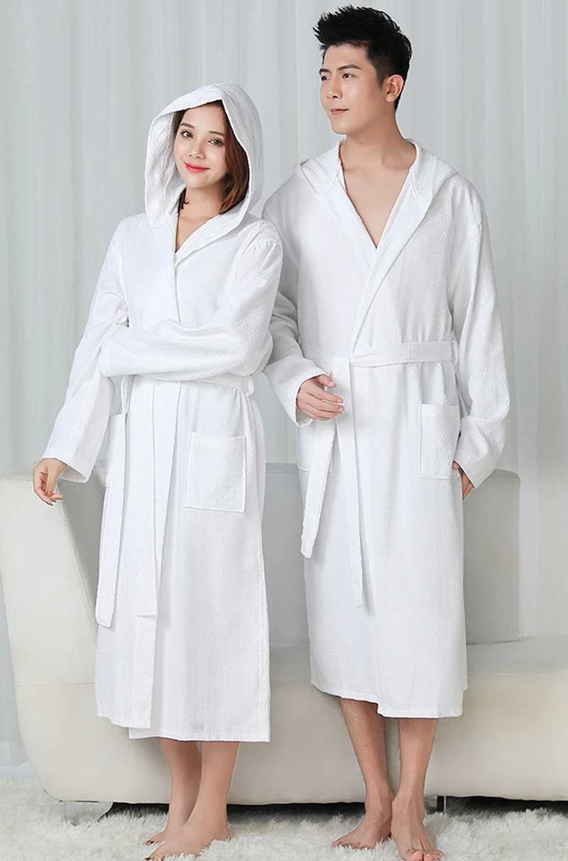 100 Cotton Hooded Robes For Women Autumn New Dressing Gown Men Kimono Bathrobe Long Solid Bath Robe Hotel Sleepwear C251104