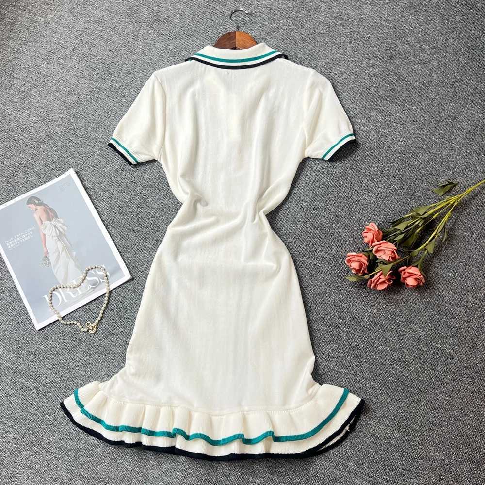 YuooMuoo Women Dress 2025 Summer Vintage Turn-down Collar Knitted Mini Dress Lady Slim Elastic Ruffled Bodycon Party Dress Robes X250403