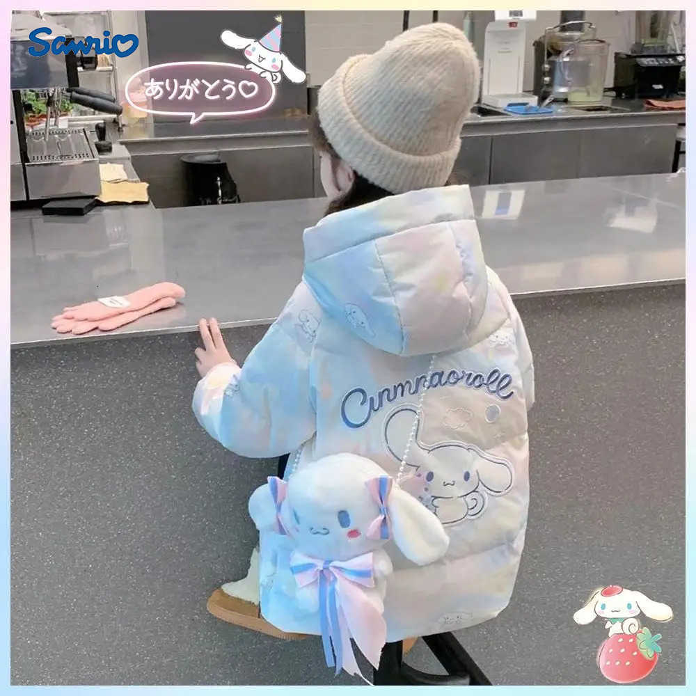 Sanrio Winter Anime Sanrios Cartoon Cinnamoroll Kuromi Childrens Down Clothes Fashion Girls Thicken Hooded Warm Cotton Padded Jacket H251104