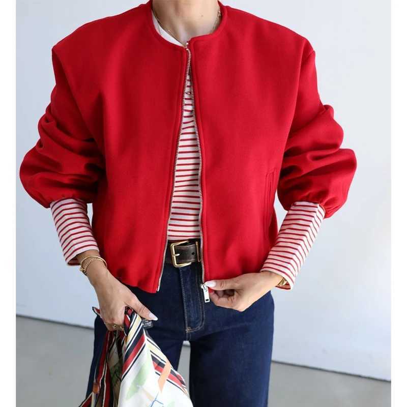 MUJER Red Zipper Bomber Jackets for Women Soft Cropped Jackets Woman 2025 Long Sleeve Womans Sports Jacket New in Outerwears J251103