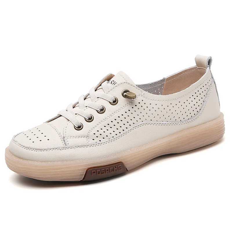 Womens flat shoes summer breathable cut casual shoes womens soft soled leather flat shoes womens flat shoes Z250403