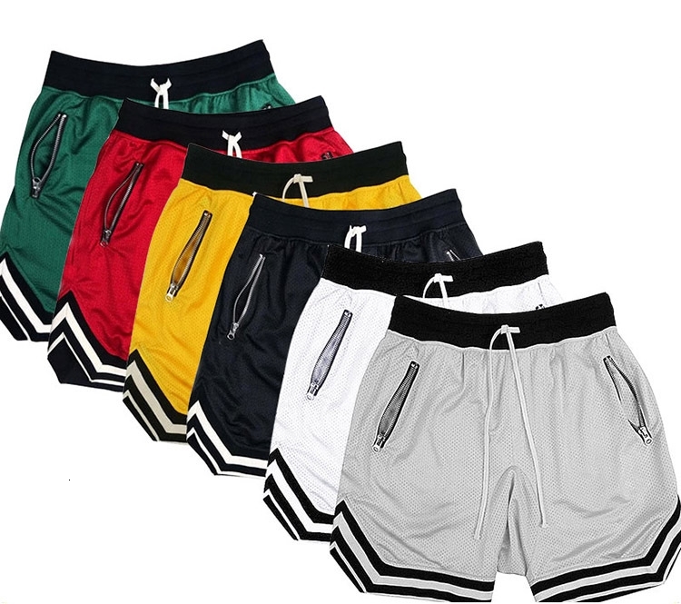 Men's summer quick drying muscle fitness shorts with mesh solid color hip-hop breathable casual basketball pants