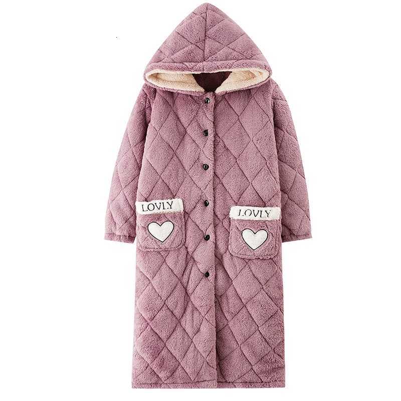 High Quty Robe Thick Warm Women Flannel Robe Winter Nightgowns Comfortable Soft 3 Layer Cotton Bathrobe With Hooded C251104