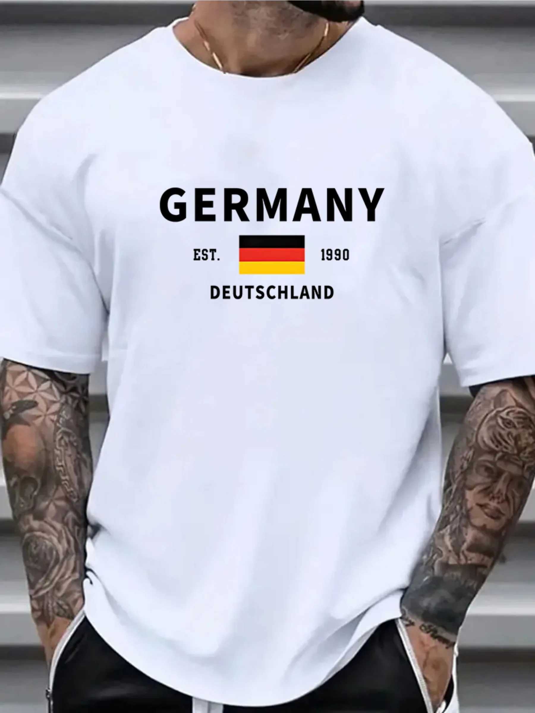 German flag mens casual retro O-neck short sleeved outdoor flower street clothing mens sportswear oversized clothing W250403