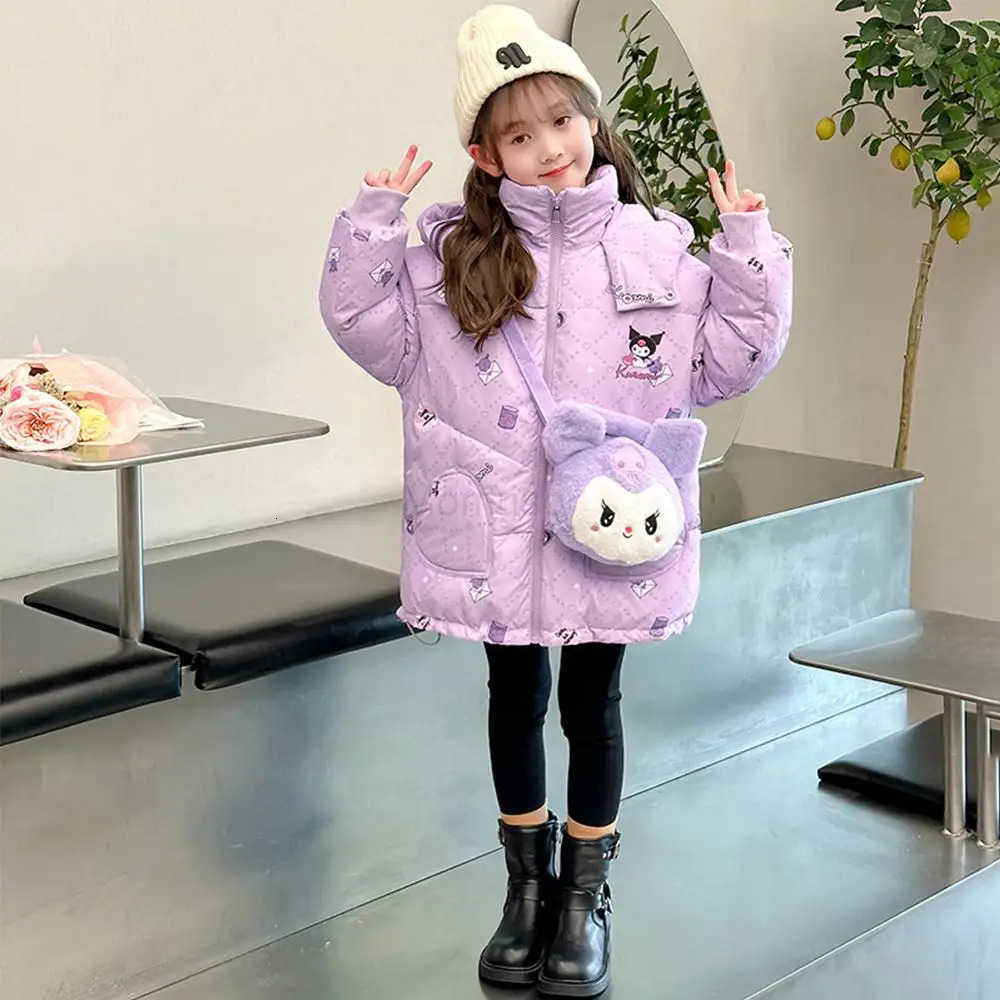 Sanrio Anime Kuromi Winter Jacket for Girls Sanrioed Kids Thicken High-Quality Girls Coat Hooded Down Winter Girls Warm Jackets Outwear H251104