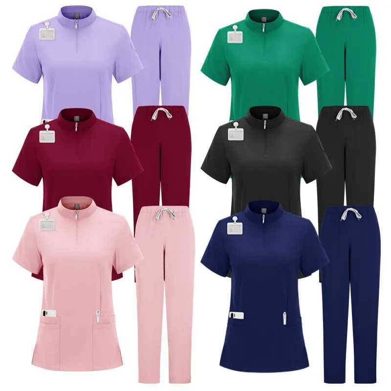 Summer Anti-Wrinkle Premium Fabric Clinical Nurse Uniforms Medical Scrubs Sets Surgical Blouse Grooming Doctor Uniforms Dentist W251104