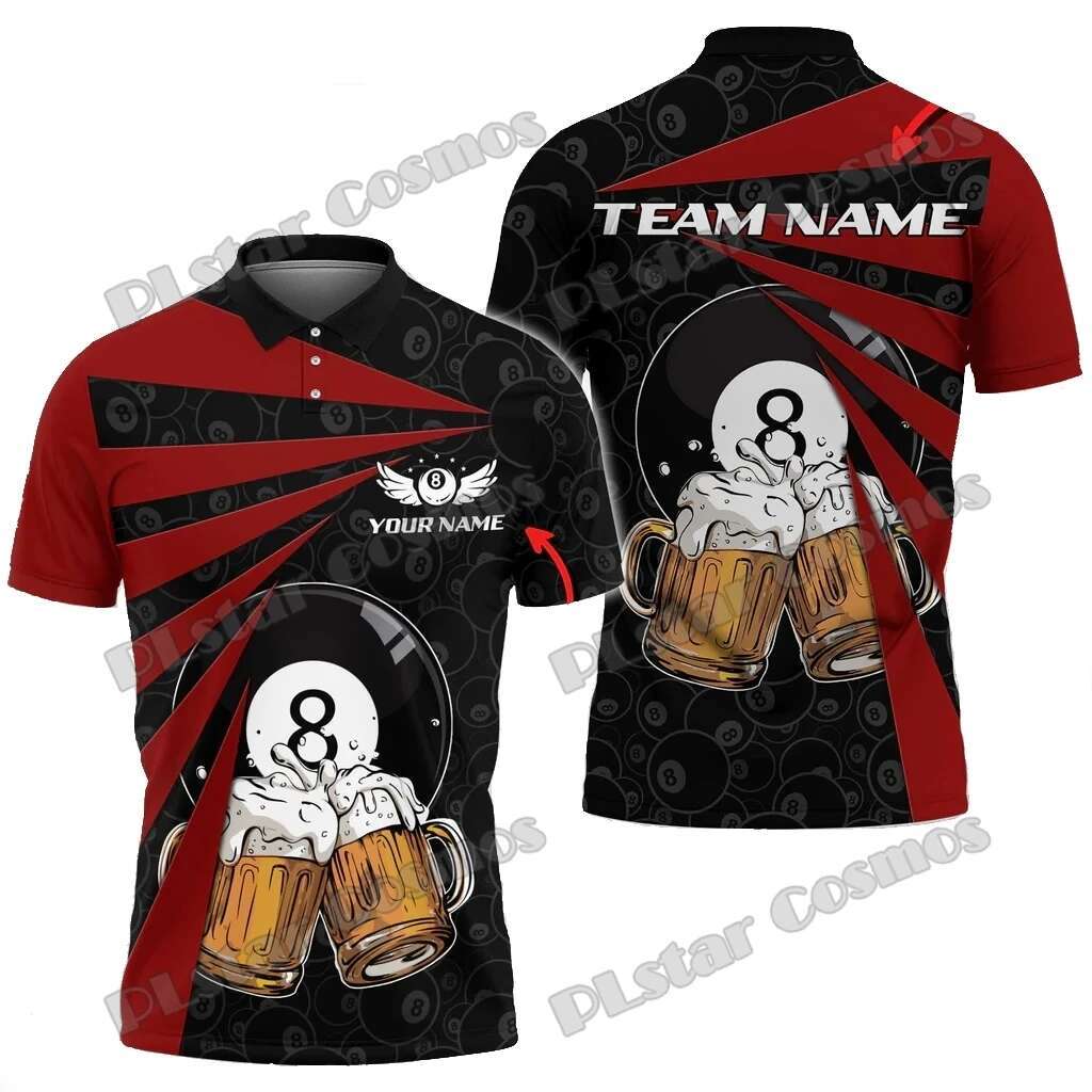 Billiards With Beer Multicolor Options Personalized Name 3D Printed Premium Men's Summer Casual Polo Shirt POL187