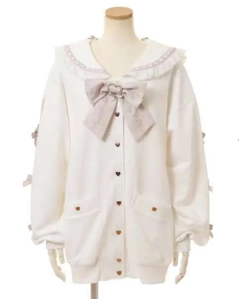 Japanese Style Liz Sailor Collar Cardigan Coat New Autumn Heart Shape Rhie Lace-up Bow Loose Hoodie Jacket Outwear