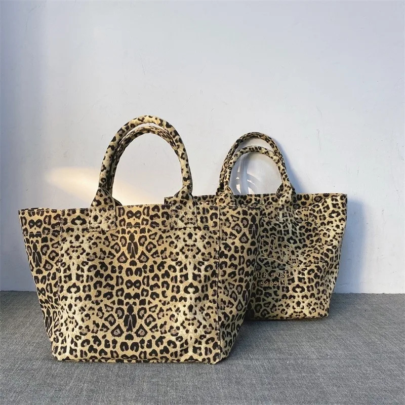 Fashion Trendy Leopard Print Embroidery Tote Bags Womens 2025 Stylish GAN Canvas Lightweight Large Capacity Shopping Bags251104ww