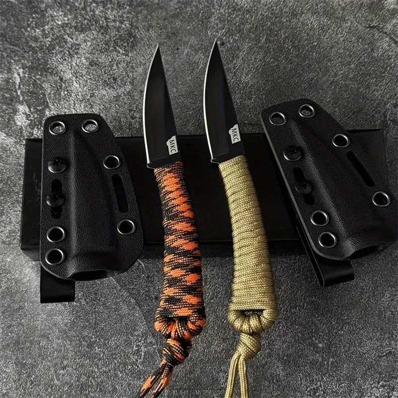 MKC Mini Straight Knife Nylon Rope Handle 440C Blade Outdoor Camping Adventure Fighting Portable Multi purpose Knife Mens GiftT250402