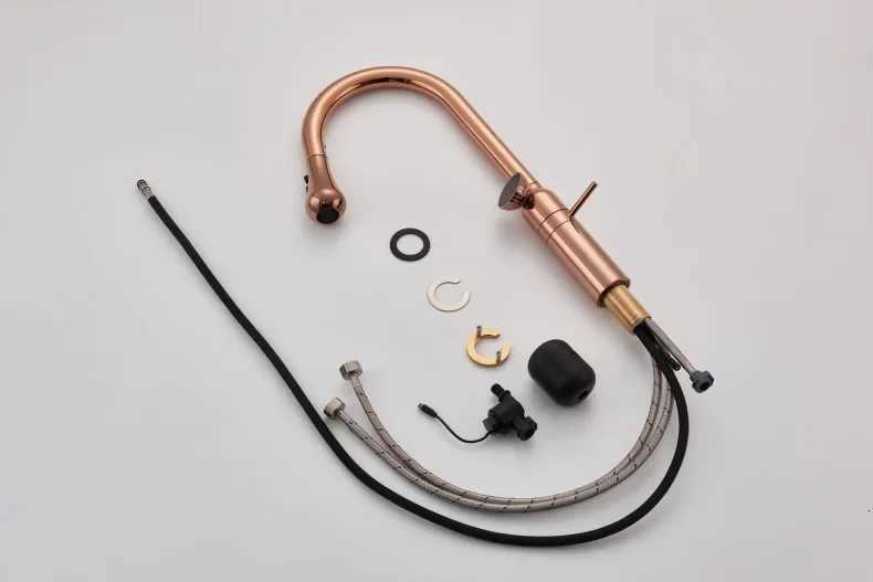 ZAPPO 3 Modes Kitchen Faucet Rose Gold 360 Swivel Pl Down Sink Faucets LED Temperature Display High-arc Hot Cold Mixer Tap Y251104