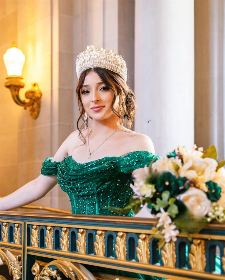 Dark Green Floral Crystal Sequined Ball Gown Quinceanera Dresses Sweetheart 3D Flowers Ruffles Corset Sweet 15 Vestidos De Anos