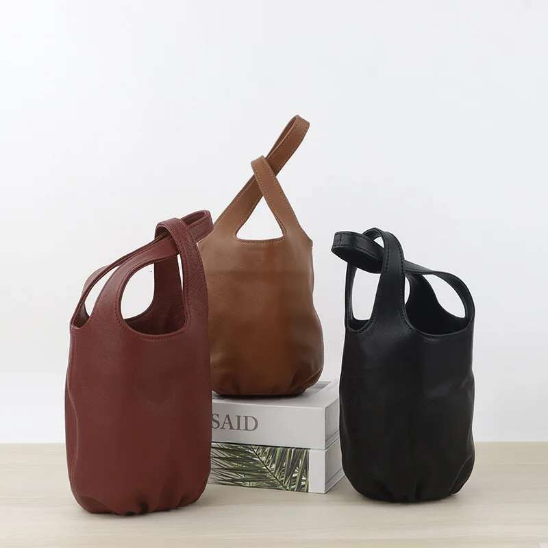 Sheepskin Bucket 2025 New Japanese Literary Genuine Leather One-Shoulder Crossbody Fashion Women's Vintage Handbag Bag