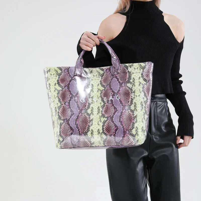 Retro Women's Tote Handbag Large Capacity PU Textured Top-Handle Bag Ladies Grocery Hand PVC Waterproof Daily Shopping Bags