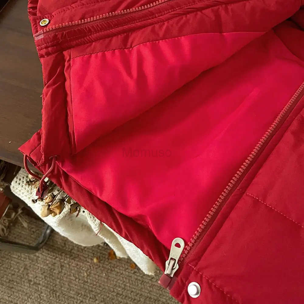 Sanrio Hello Kitty New Cute Red Coat Girls Autumn Winter College Style Cotton Jacket Plush Hooded Y2K Japanese Style Zipper Tops H251104