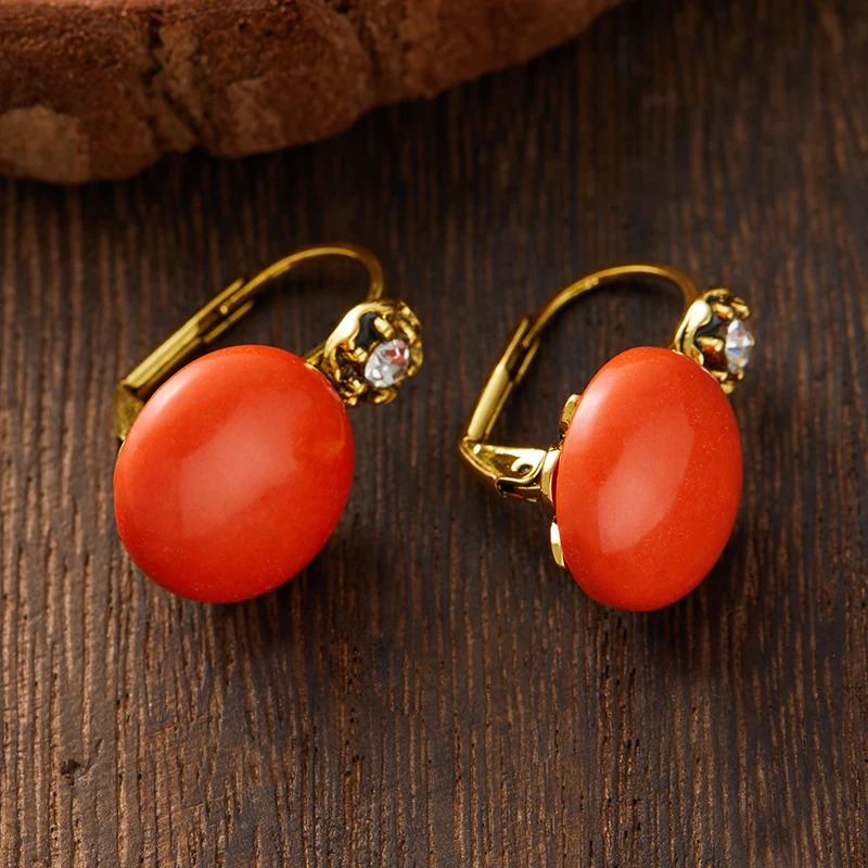 Exquisite beautiful and compact set with sparkling zircon red coral stone womens earrings wedding party charm jewelry 250326