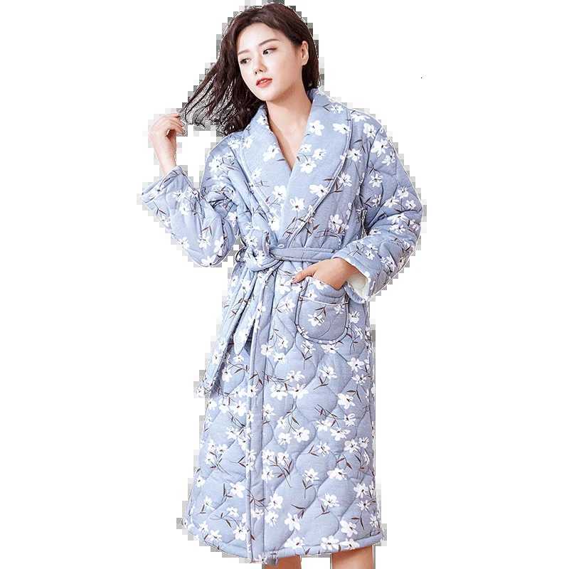 Peignoir Homme Women Robe Winter Warm Cotton Quilted Womens Bathrobe Nightgown Dressing Gown Sleepwear Female Home Clothing C251104