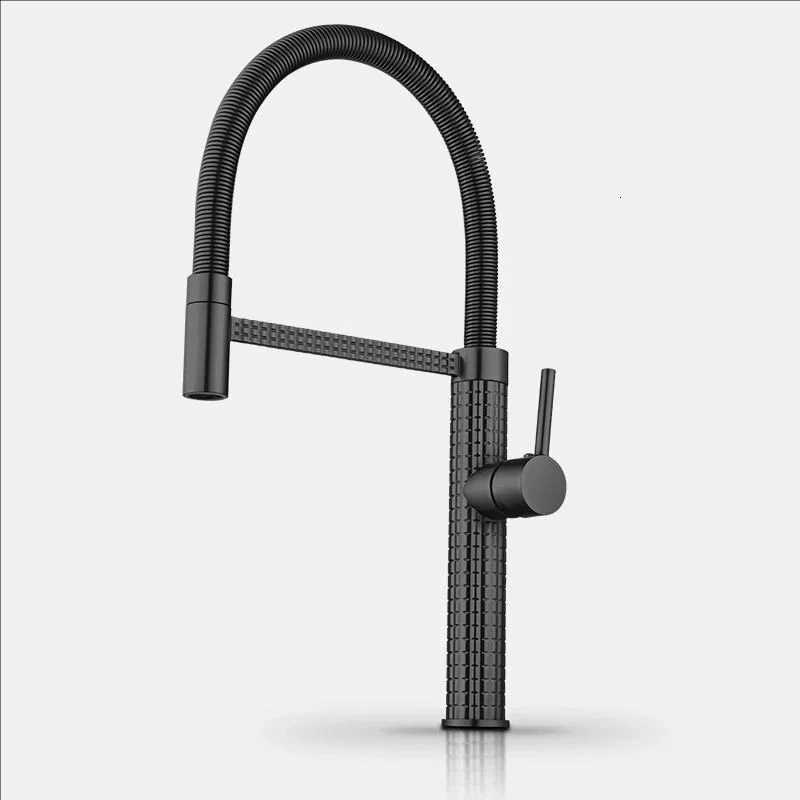 Black Spring Kitchen Faucet Pl Down Handheld Shower Kitchen carved Mixer Crane Hot and Cold rubber tube Taps Gray Chre B Y251104