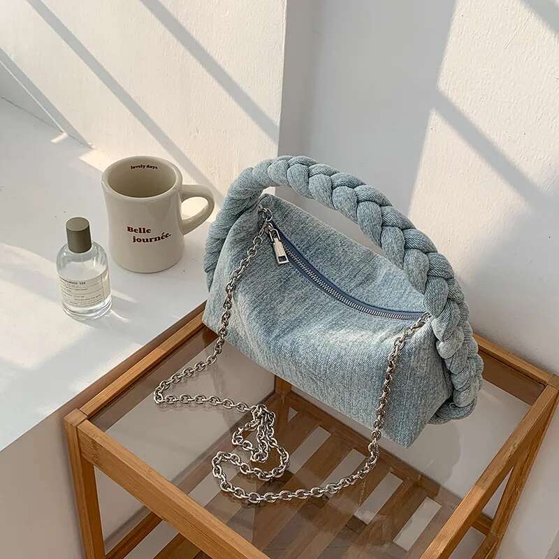 New Design Woven Handbag Fashion Chain Girl Denim Shoulder Bag Women Purse 01-Sb-Szdj