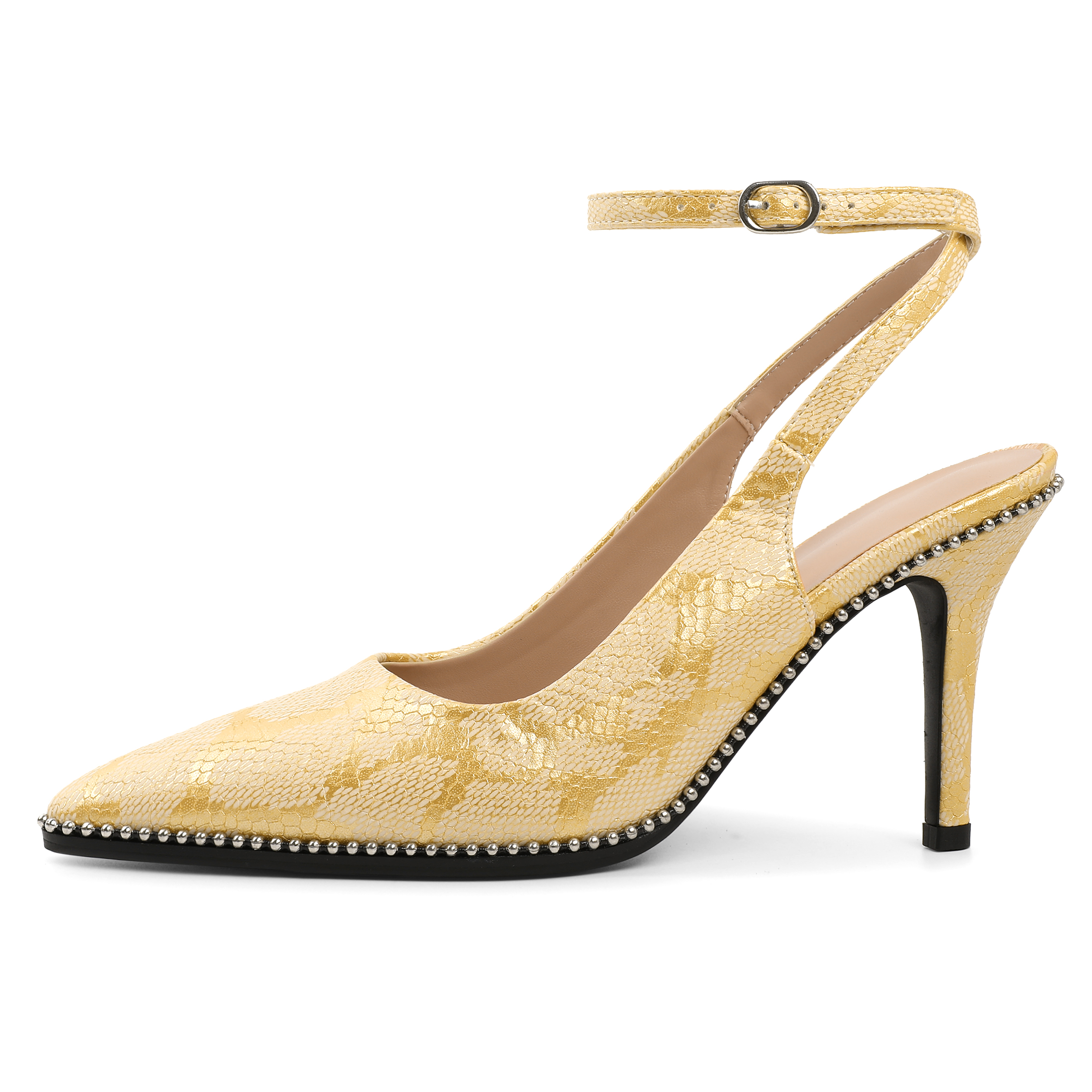 Luxurious Designer Women's Beaded Pump with Ankle Wrap & Slingback Detail - 3.5 Inches Elegant High Stilettos