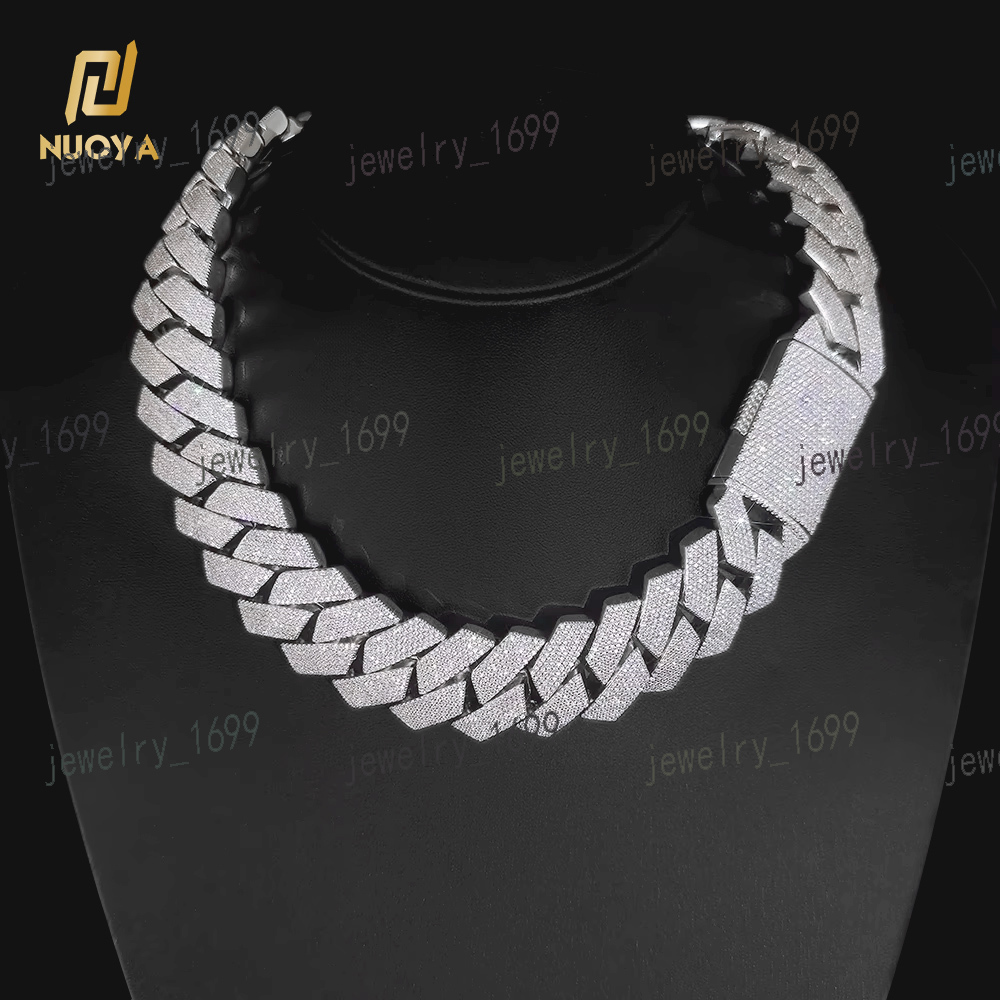 NUOYA Womens Fine Jewelry 22mm Iced Prong Cuban Link Chain Silver Plated Brass 6 ROW Diamond Cuban Chains Hip Hop Necklace