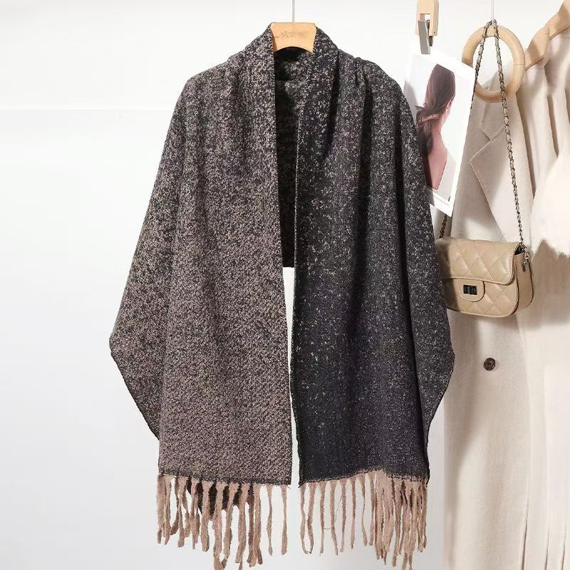 T414 autumn and winter warm scarf new style women's long shawl solid color long tassel neck Korean version skin-friendly