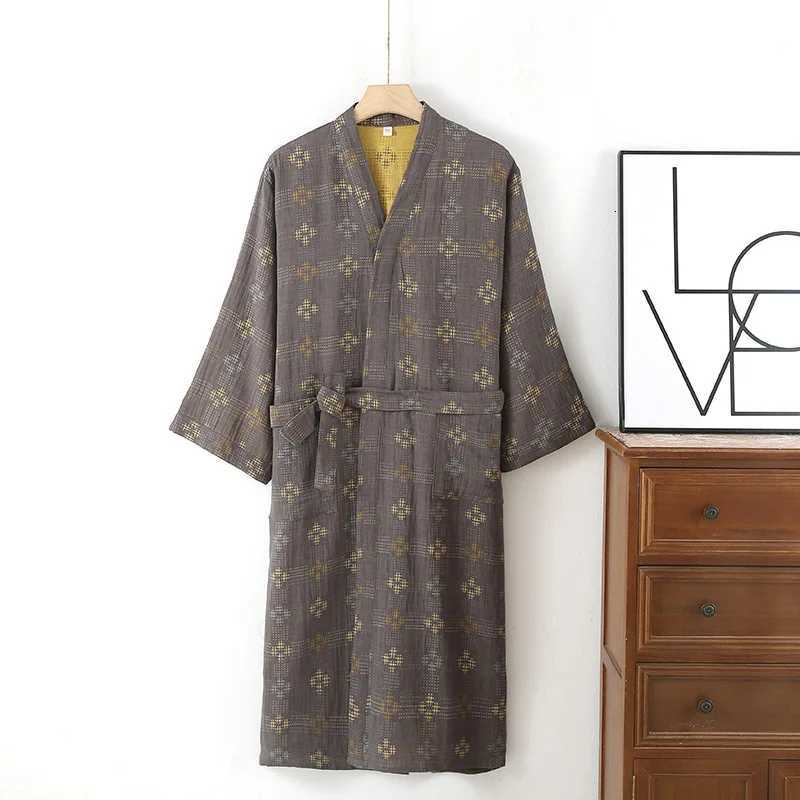 Pure Cotton Mens Robe Sleepwear Bathrobe Gown Kimono Yukata Loose Home Clothes Nightwear Autumn New Long Sleeved Nightgown C251104