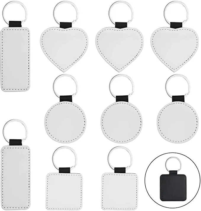 Sublimation Blanks PU Leather Keychains for Heat Transfer Printing Christmas Keyring DIY Party Supplies Z 4.1-2