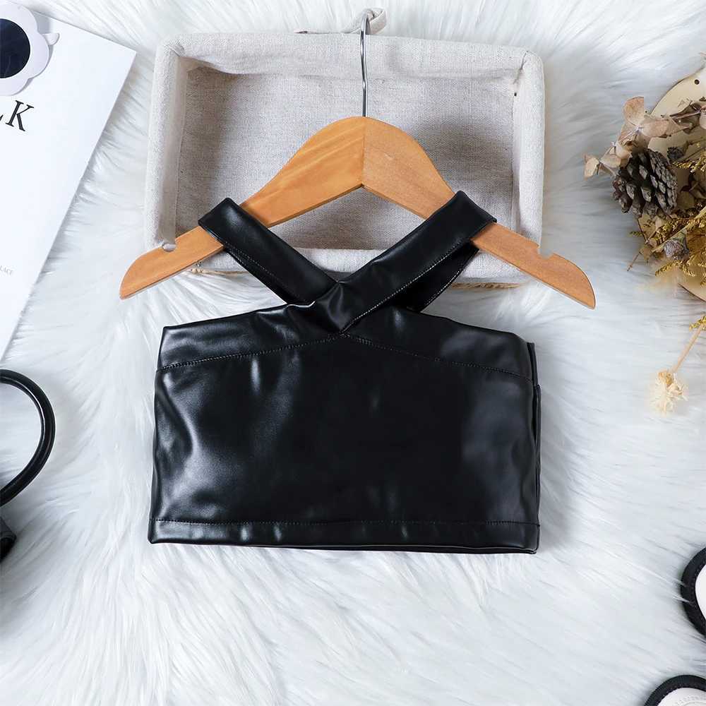 Summer Children Girl Clothes Street Fashion PU Leather Halter Short Vest+Skirt with Belt 3pcs Suit Kids Girls Set For 1-6 Years J250403