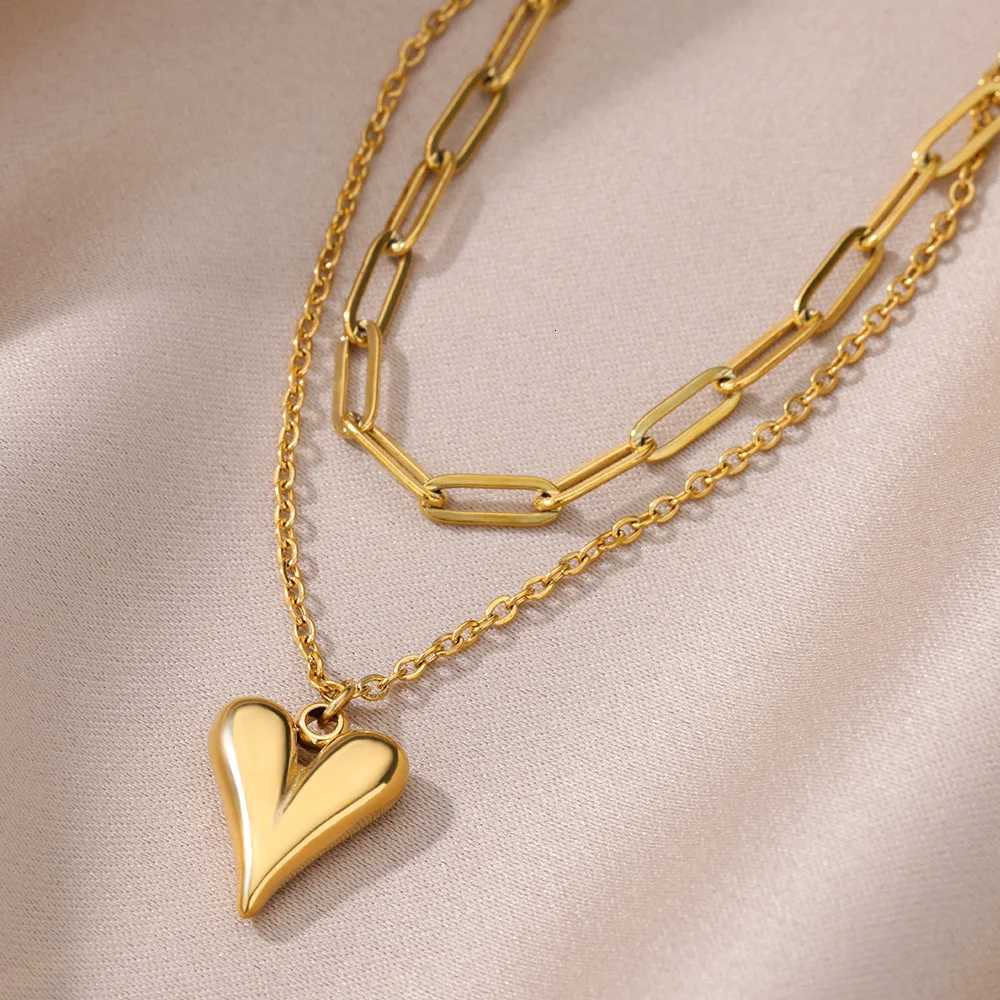 Stainless Steel Heart Pendant Necklace for Women Gold Color Neck Chain Choker Trendy Wedding Party Aesthetic Jewelry AccessoriesXJ251104