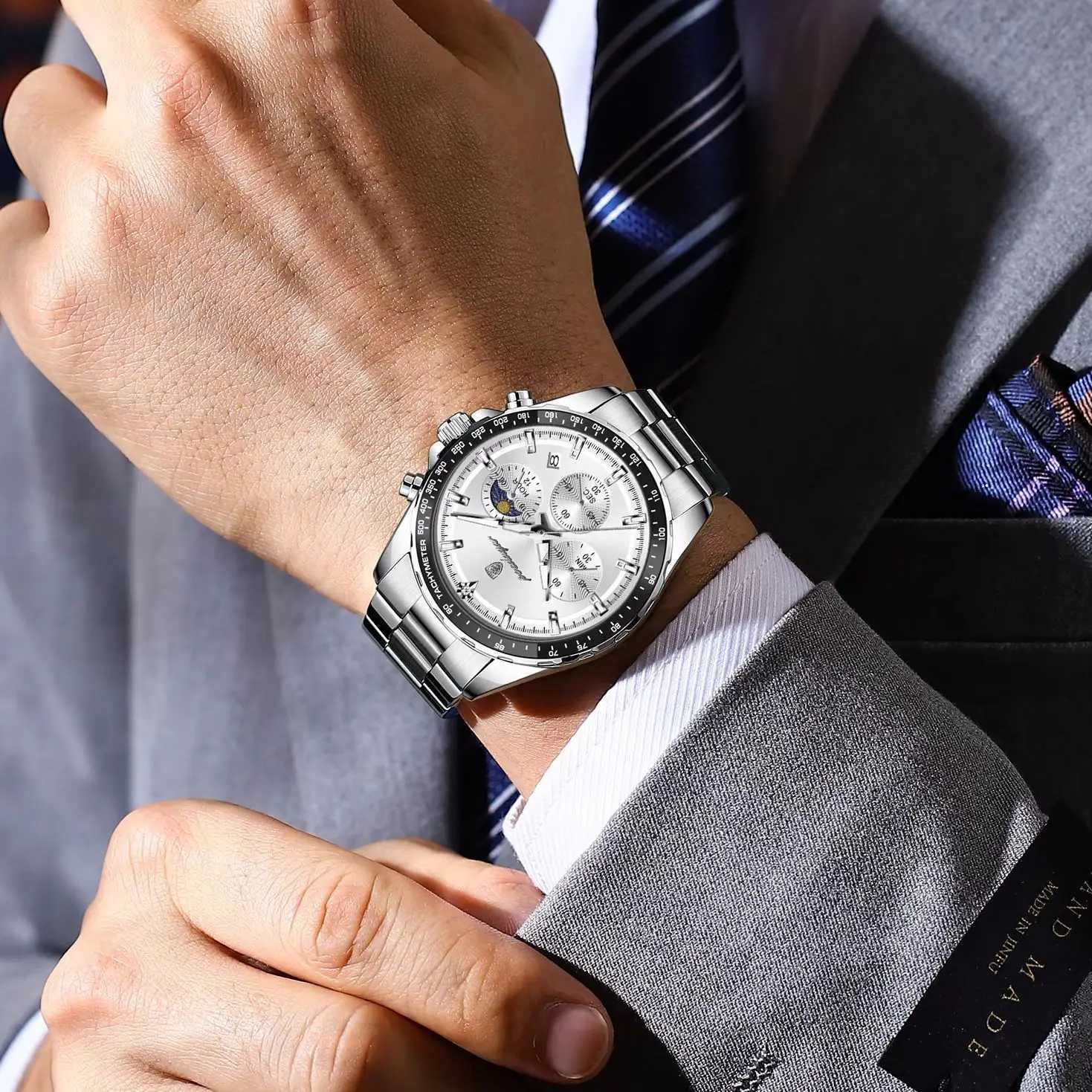 POEDAGAR Fashion Brand Man Wristwatch Waterproof Stainless Steel Luminous Men Watch Chronograph Date Luxury Quartz Mens WatchesT251104