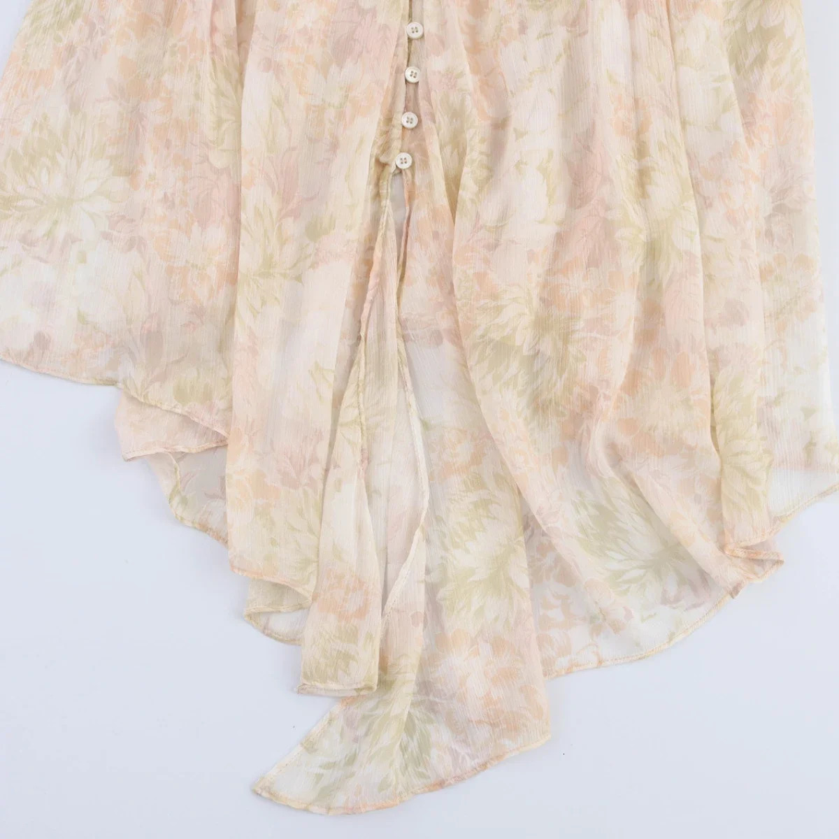 ZBZA Womens Floral Print Shirt V-neck Long Sleeve Single-breasted Asymmetrical Hem Top Spring and Summer Casual Chic Shirt 250403