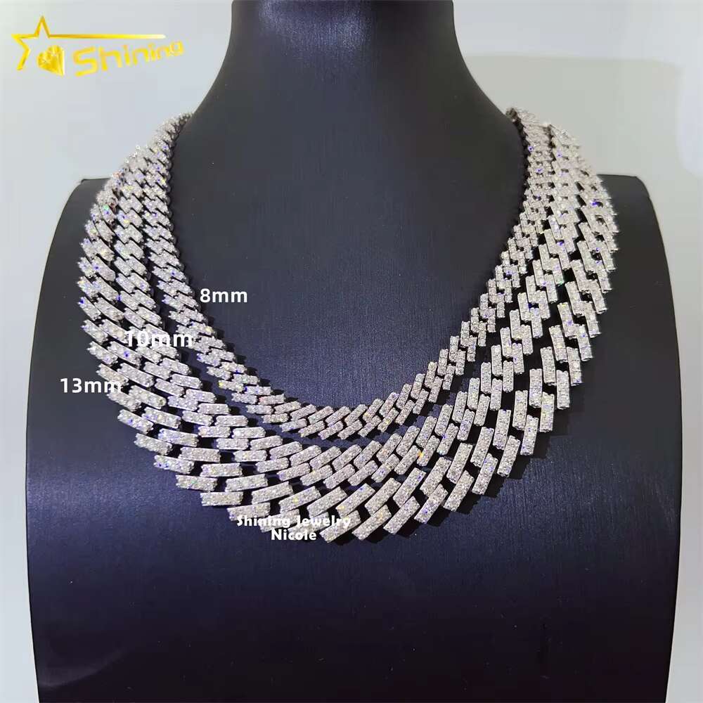 Hot Selling Men Women Necklace Hip Hop 8mm 10mm 13mm Gra Moissanite 925 Silver Iced Out Cuban Link Chain